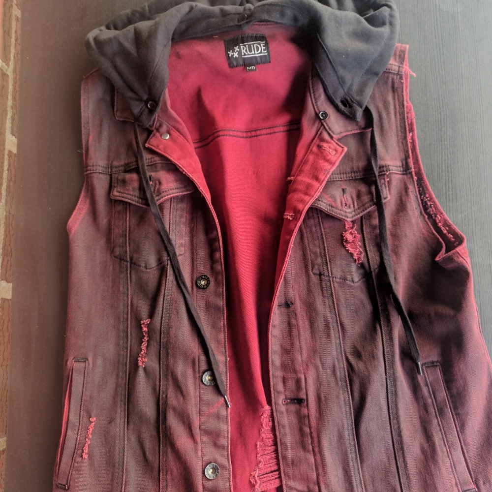 Crimson Red distressed Denim Vest